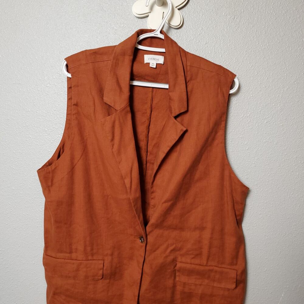 Evereve Rust Linen Blend Single Button Vest Sz Xl - image 5